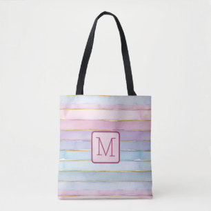 Bolsa Tote Listras Azul Roxo Rosa Colorblock Monograma