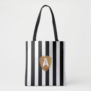 Bolsa Tote Listras brancas e pretas com seu Monograma