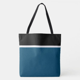 Bolsa Tote Listras Brancas Pretas Modernas no Azul Oceano Esc