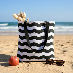 Bolsa Tote Listras brancas pretas onduladas modernas
