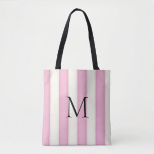 Bolsa Tote Listras Brancas Rosa E Anticas Monograma