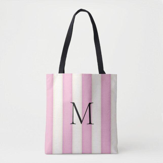 Bolsa Tote Listras Brancas Rosa E Anticas Monograma (Frente)