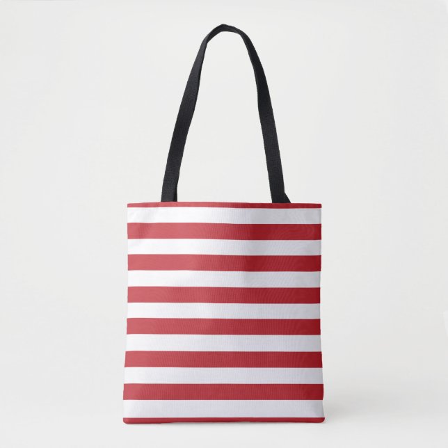 Bolsa Tote Listras Brancas Vermelhas Chic (Frente)