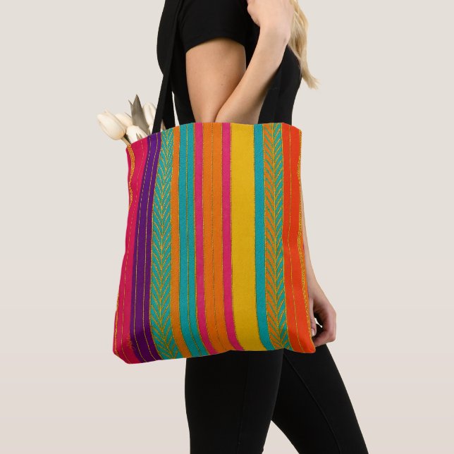 Bolsa Tote Listras Brilhantes Retro 60s MOD (Close Up)