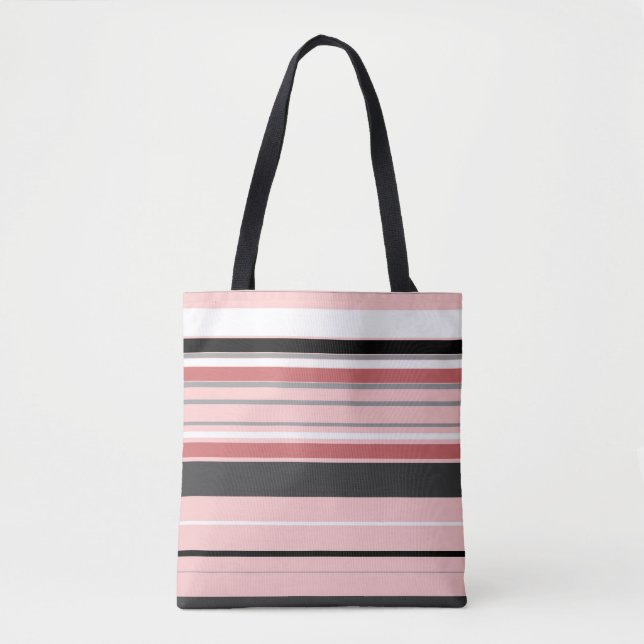 Bolsa Tote Listras cinza rosa fofas (Frente)
