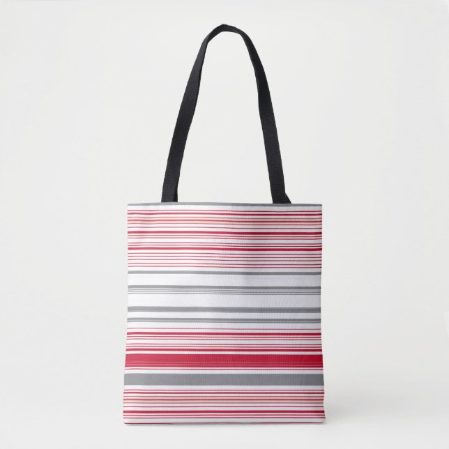 Bolsa Tote Listras cinzas vermelhas fofas (Frente)