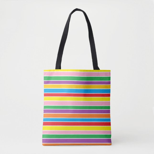 Bolsa Tote Listras Coloridas de Arco-Íris (Frente)