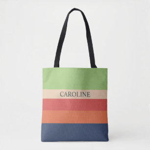 Bolsa Tote Listras Coloridas Verdes Nome Personalizável