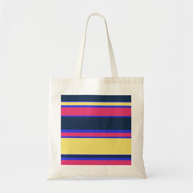 Bolsa Tote Listras cor-de-rosa, amarelas e azuis (Frente)