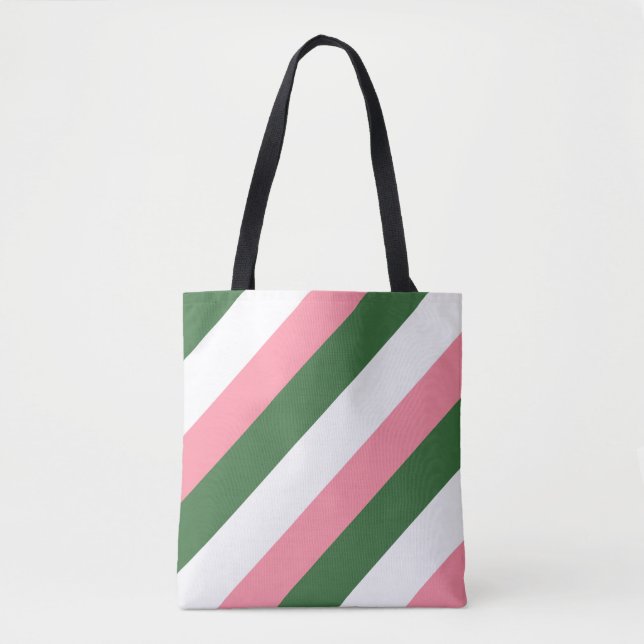 Bolsa Tote Listras cor-de-rosa, verdes e brancas (Frente)
