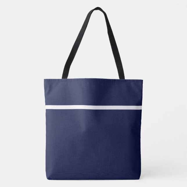 Bolsa Tote Listras de Acento Branco Azul Naval Moderno e Eleg (Frente)