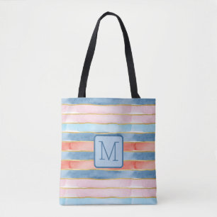 Bolsa Tote Listras de Aquarela Monograma de Bloco de Cor em A