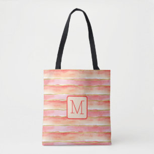 Bolsa Tote Listras de Aquarela Monograma em Bloco de Cor de T