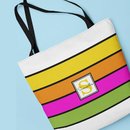 Bolsa Tote Listras de Arco-íris Colorido Monograma
