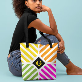 Bolsa Tote Listras de Arco-Íris Modernas Inicial