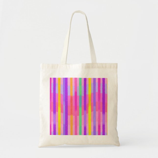 Bolsa Tote Listras de Arco-íris Pastel Fofo (Frente)