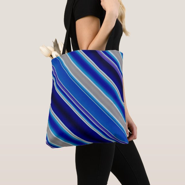 Bolsa Tote Listras de Bege Azul e Lavanda (Close Up)
