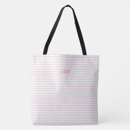 Bolsa Tote Listras de Bege Clássico com Monograma Inicial