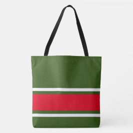 Bolsa Tote Listras de Borda Branca Vermelha Brilhante em Verd