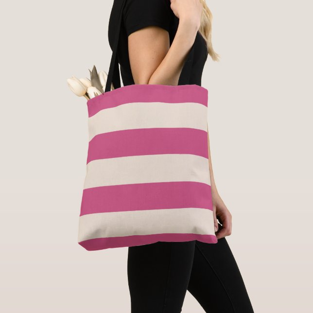 Bolsa Tote Listras de Branco Antigo e Rosa Místico (Close Up)