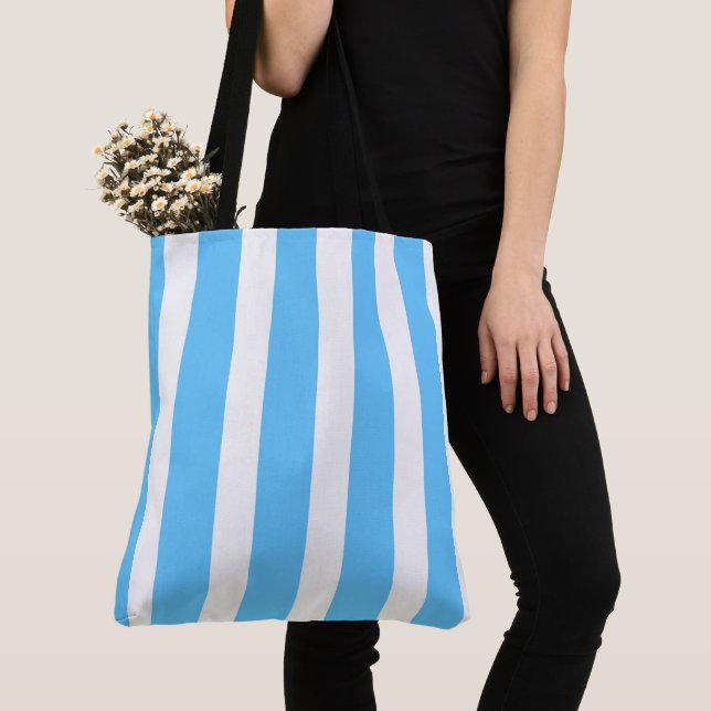 Bolsa Tote Listras de Cabana Azul Céu e Branco (Close Up)