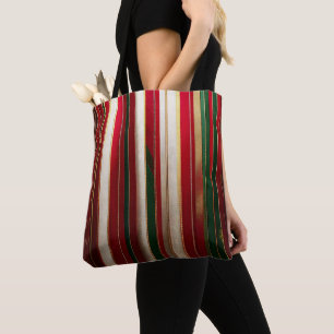 Bolsa Tote Listras de Cores de Natal Vermelho Verde Branco Do