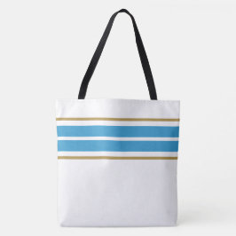 Bolsa Tote Listras de corrida azuis gêmeas no Topo em Branco 