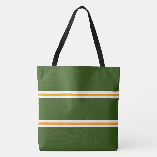Bolsa Tote Listras de corrida retrô verde laranja branco (Frente)