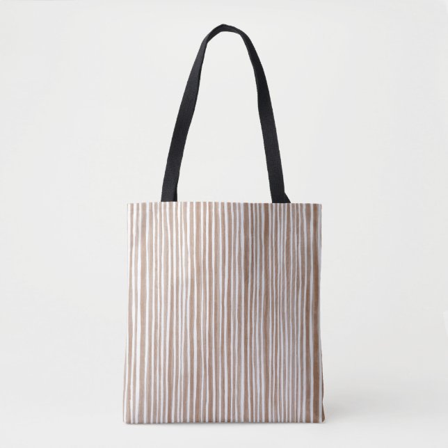 Bolsa Tote Listras de Creme Castanho de Natal (Frente)