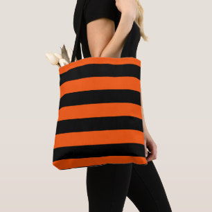 Bolsa Tote Listras de Halloween pretas e laranjas