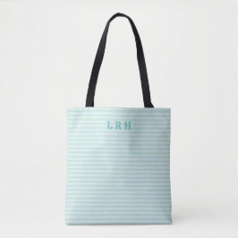 Bolsa Tote Listras de Hortelã Azul Clássico Monograma Inicial