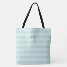 Bolsa Tote Listras de Hortelã Azul Clássico Monograma Inicial