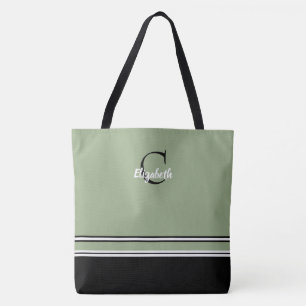 Bolsa Tote Listras de Monograma Verde Salvia Personalizadas