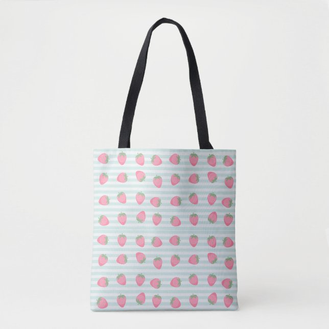 Bolsa Tote Listras de Morango Rosa (Frente)