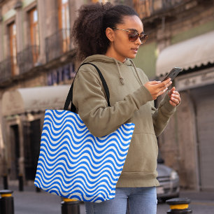 Bolsa Tote Listras de Onda Branca Azul Psicodélicas Hipopótic