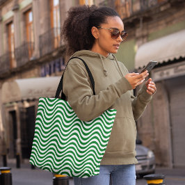 Bolsa Tote Listras de Onda Verde e Branca Psicodélicas Hipopó
