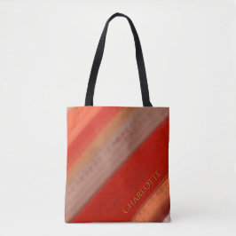 Bolsa Tote Listras de Pêssego Terracota Nome Personalizado