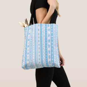 Bolsa Tote Listras de rabo florido em azul-bebê e branco