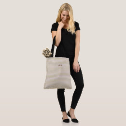 Bolsa Tote Listras de Tan Neutro Monograma Clássico Inicial