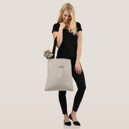 Bolsa Tote Listras de Tan Neutro Monograma Clássico Inicial