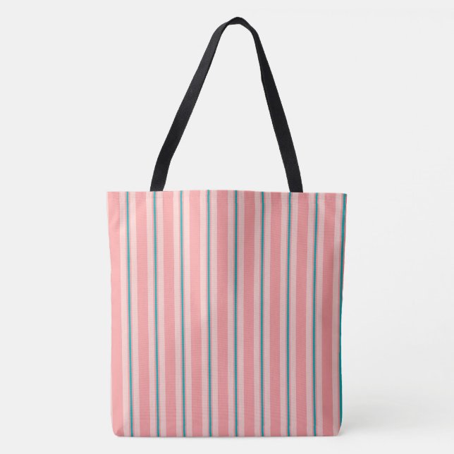 Bolsa Tote Listras de verão - coral e turquesa (Frente)