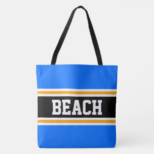 Bolsa Tote Listras de Verão Preto Laranja Azul Brilhante Dive