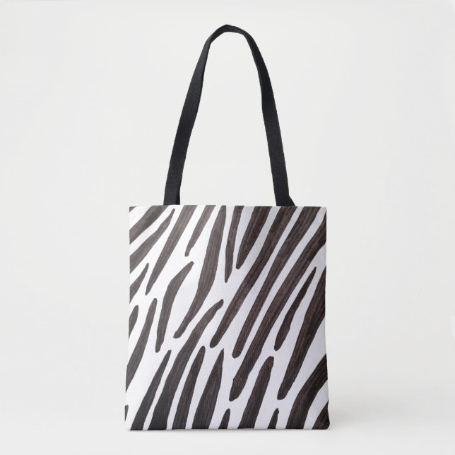 Bolsa Tote Listras de zebra pretas e brancas (Frente)