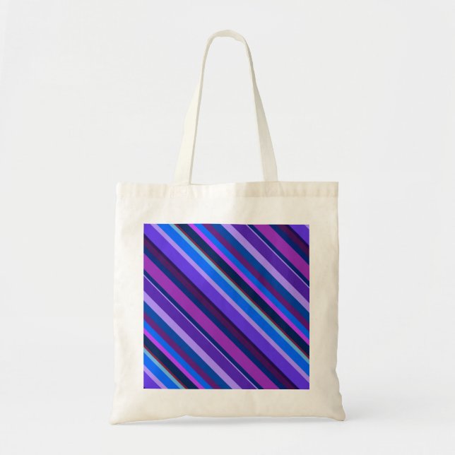 Bolsa Tote Listras diagonais em azul e roxo (Frente)
