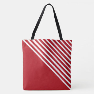 Bolsa Tote Listras diagonais vermelhas e brancas modernas e s