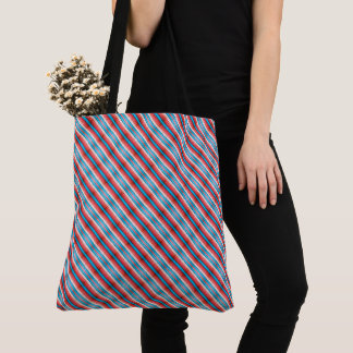 Bolsa Tote Listras diagonais vibrantes em vermelho, azul e ro