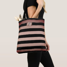 Bolsa Tote Listras Douradas Rosa Chic