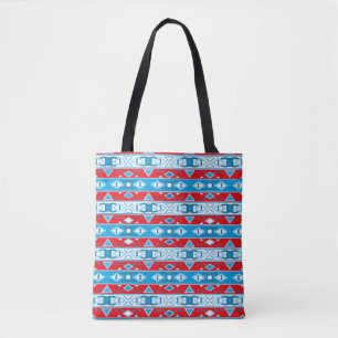 Bolsa Tote Listras e formas geométricas de branco azul vermel