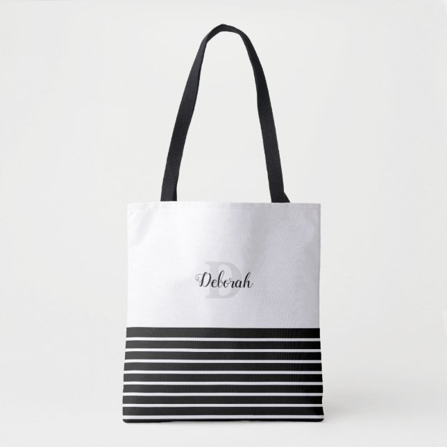 Bolsa Tote listras e monogramas brancos e negros (Frente)