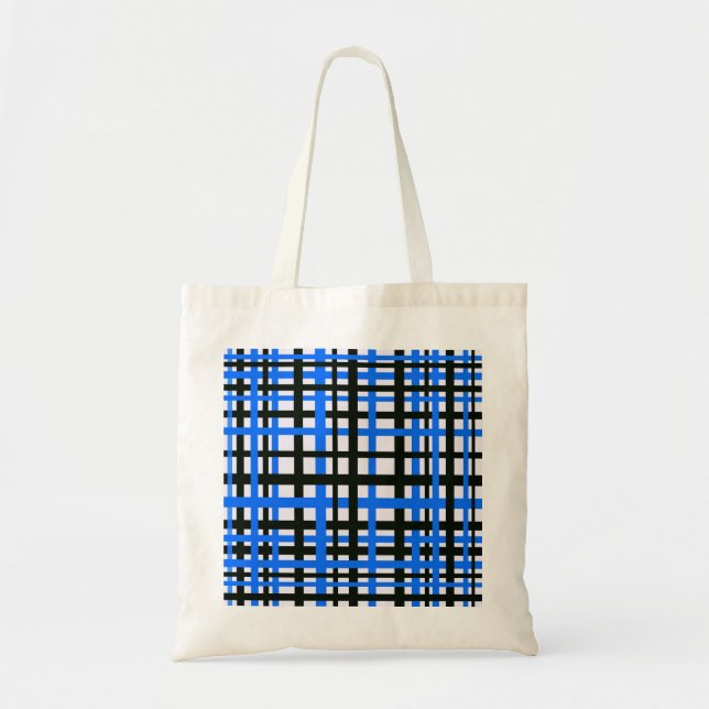 Bolsa Tote Listras Entrelaçadas Preto Branco Azul (Frente)
